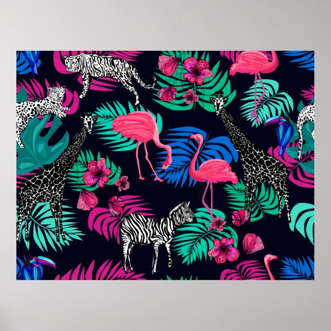 coloured african background, giraffe, leopard, tig poster (Front)