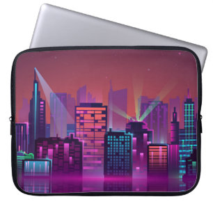 Coloured and bright night cityscape. illustration  laptop sleeve