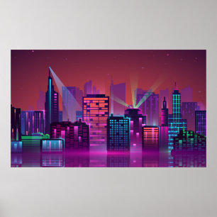 Coloured and bright night cityscape. illustration  poster
