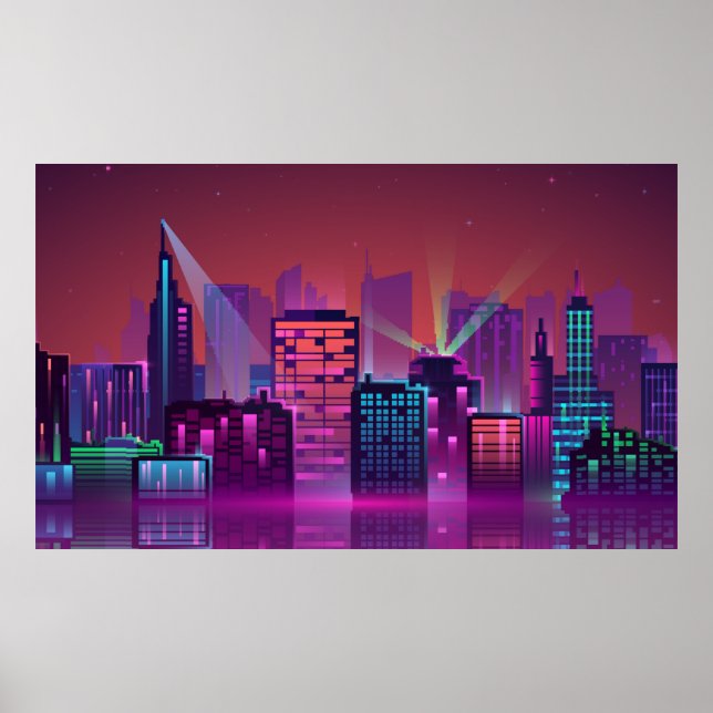 Coloured and bright night cityscape. illustration  poster (Front)