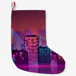 Coloured and bright night cityscape. illustration  small christmas stocking