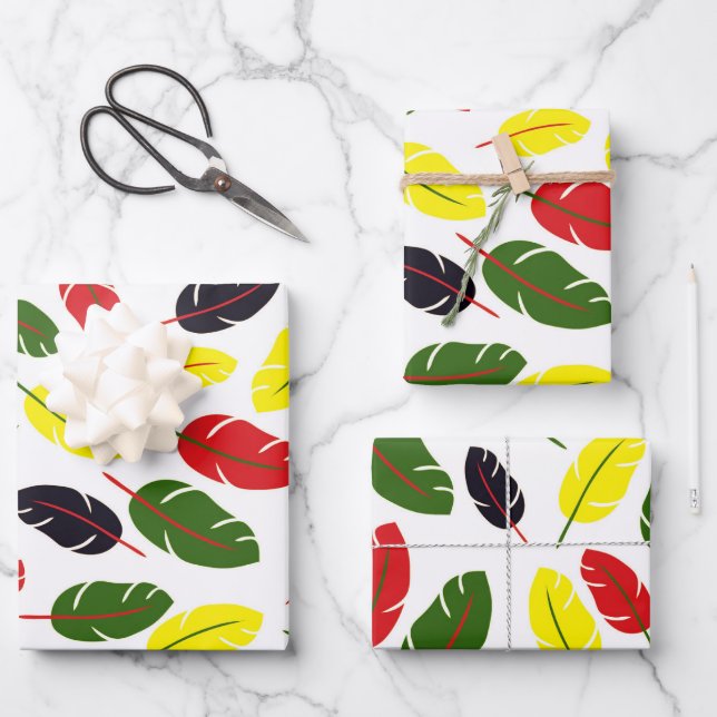 Coloured Autumn Leaf pattern Wrapping Paper Sheet (Front)