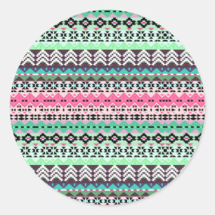 Coloured aztec patterns design classic round sticker