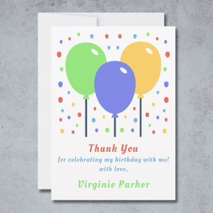 Coloured Balloons Birthday Thank You Card