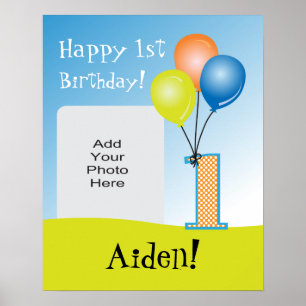 Coloured Balloons Child's 1st Birthday Photo Poster