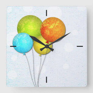 Coloured balloons square wall clock