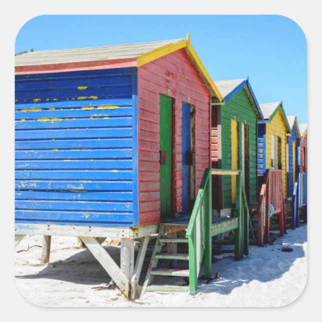 Coloured Beach Huts Square Sticker (Front)