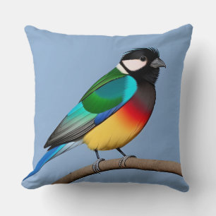 Coloured Bird Perched on a Wooden Post Cushion
