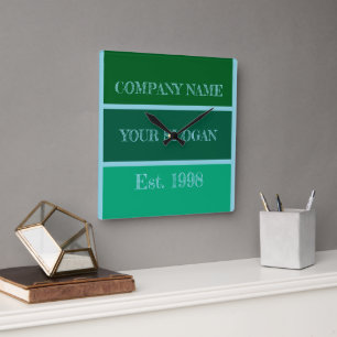 Coloured Block Style Company Name Square Wall Clock