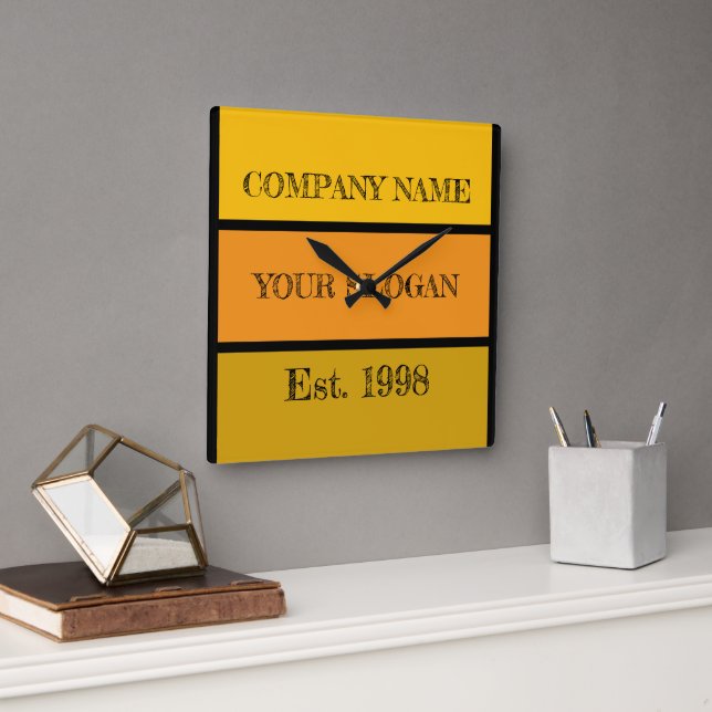 Coloured Block Style Company Name Square Wall Clock (Office)
