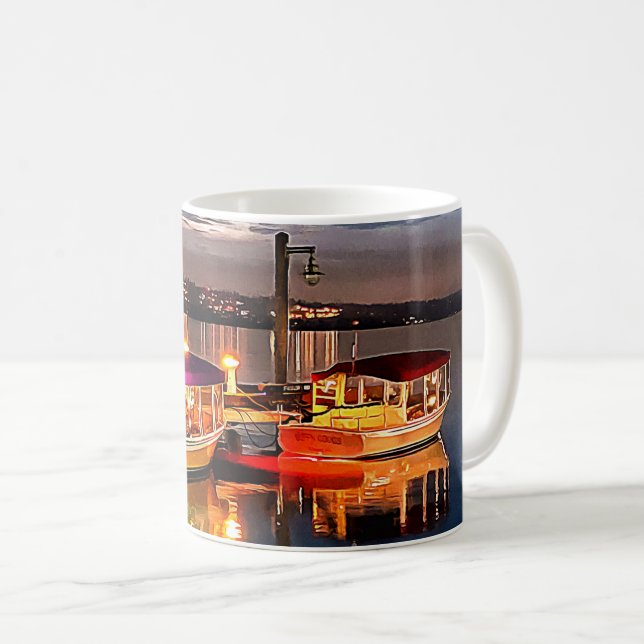 Coloured Boats at Night in Kirkland Coffee Mug (Front Right)