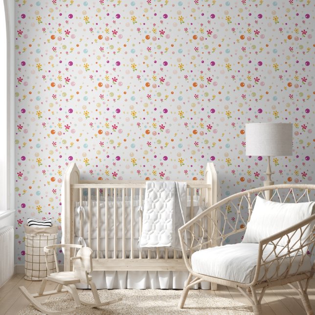 Coloured Bubbles and Flowers Wallpaper (Kids)