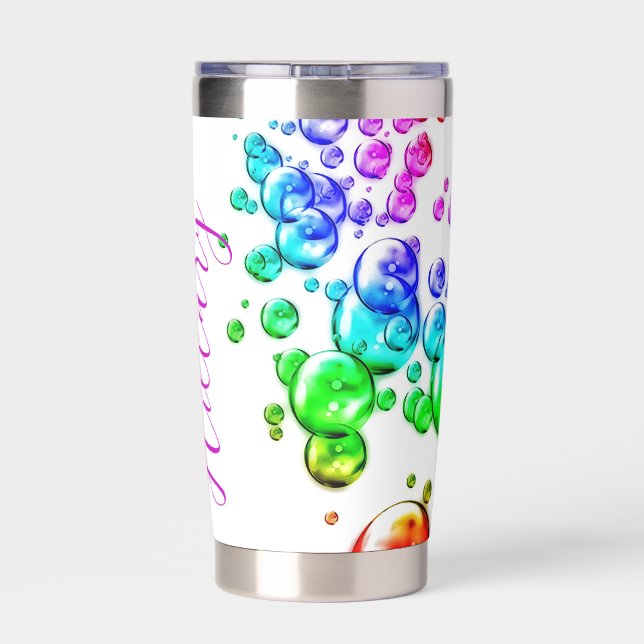 Coloured bubbles personalised insulated tumbler (Back)