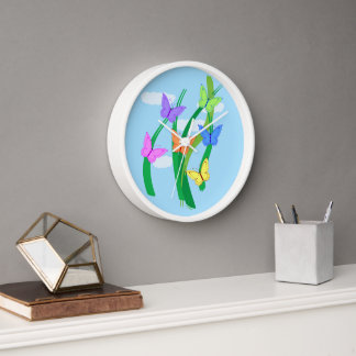 Coloured Butterflies and Sky  Clock