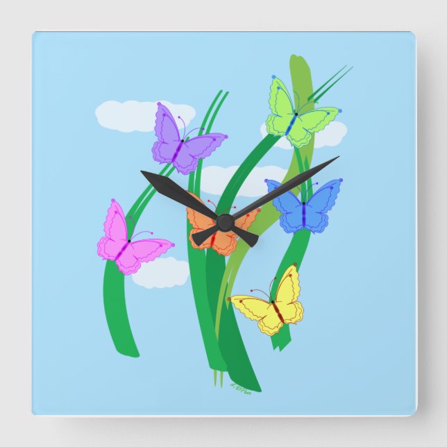 Coloured Butterflies and Sky  Square Wall Clock (Front)