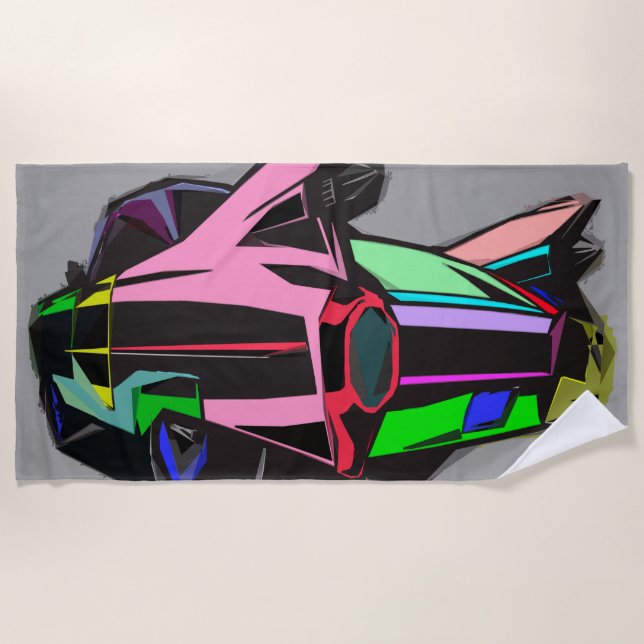 Coloured cadillac beach towel (Front)