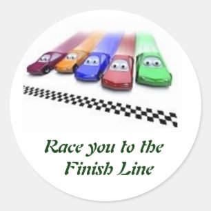 coloured cars, Race you to the  Finish Line Classic Round Sticker