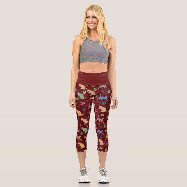 Coloured Cats Paw Prints Pattern Capri Leggings (Front)