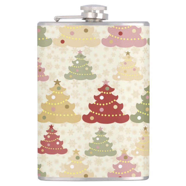 Coloured Christmas tree Hip Flask (Front)