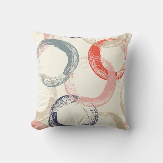 Coloured Circles Brush Texture Pattern Cushion (Front)