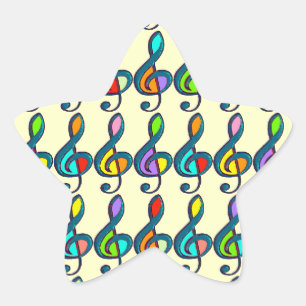 coloured clave music notes pattern star sticker