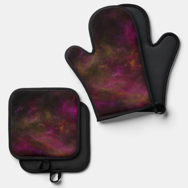 Coloured Cosmos Background Oven Mitt & Pot Holder Set (Front/Back)