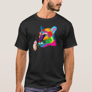 Coloured Cougar Colourful Mountain Lion Cat Flower T-Shirt