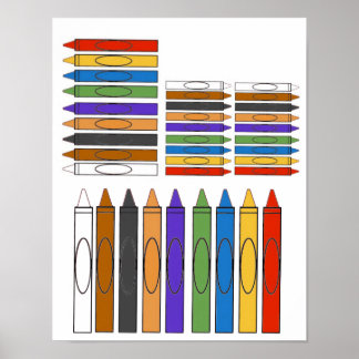 Coloured Crayons Clip Art Poster