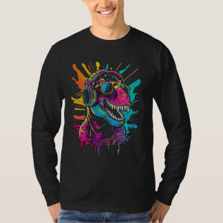 coloured dinosaur DJ With Headphones and Sunglasse T-Shirt