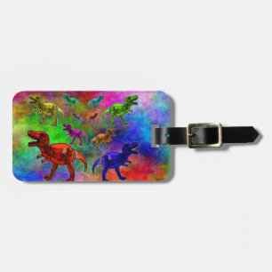 Coloured Dinosaurs on Pastel Background Luggage Tag