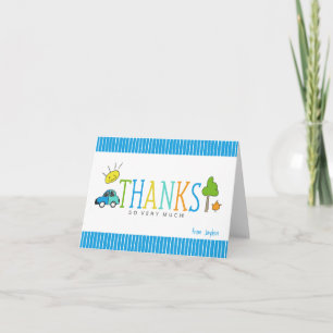 Coloured Doodles Thank You Note Card   Car