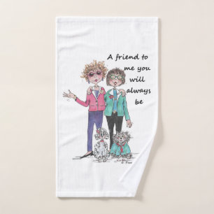 Coloured Drawing of 2 Close Friends and Their Dogs Hand Towel