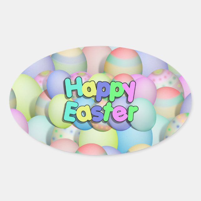 Coloured Easter Eggs - Happy Easter Oval Sticker (Front)