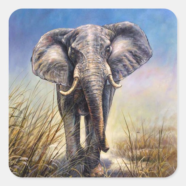 Coloured Elephant running through plain Square Sticker (Front)