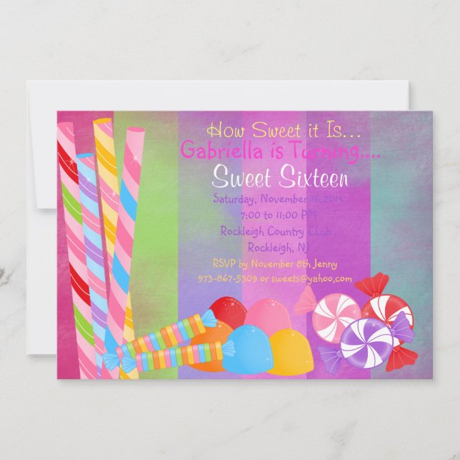 Coloured Faded Lots of Candy Sweet 16 Invitation (Front)