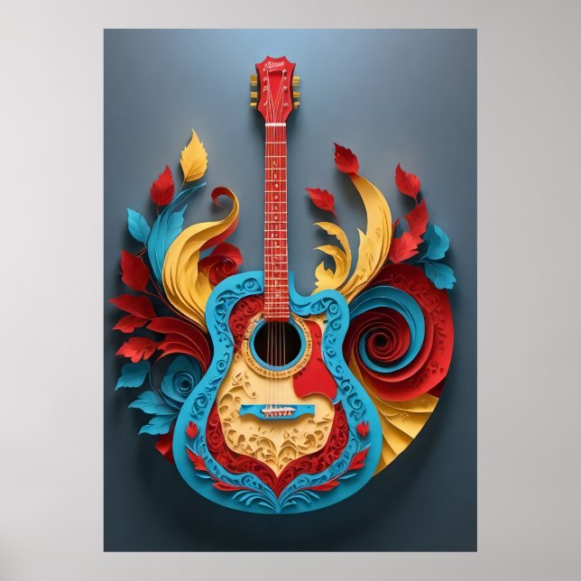  Coloured Fantasy Guitar Poster (Front)