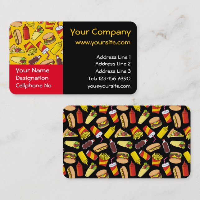 Coloured Fast Food Icons Pattern Horizontal Business Card (Front/Back)
