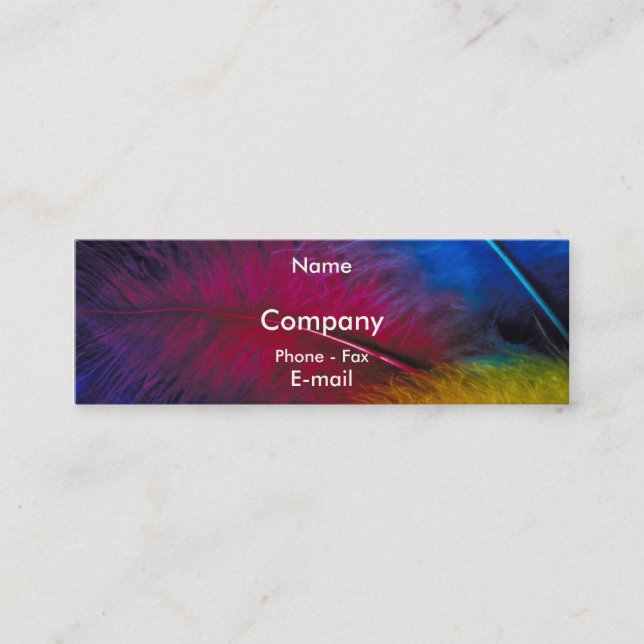 Coloured Feathers Blue Pink Yellow Mini Business Card (Front)