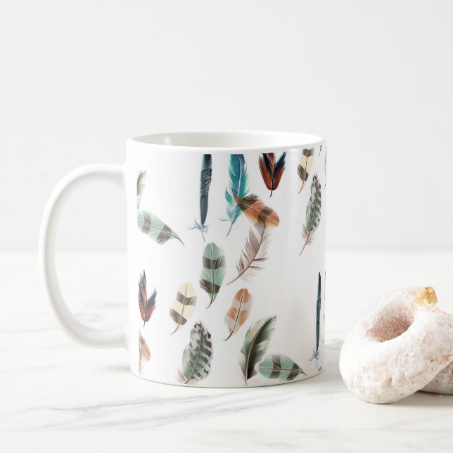 Coloured feathers coffee mug (With Donut)