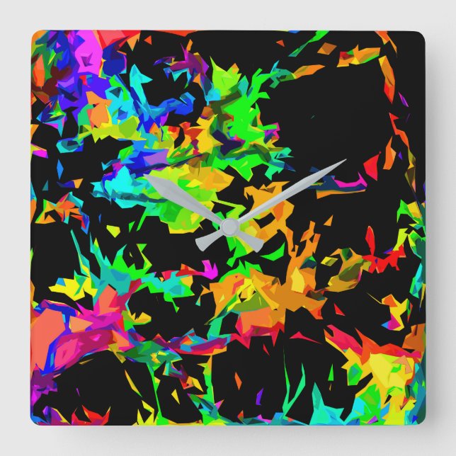 Coloured flames square wall clock (Front)