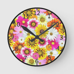Coloured flowers Art Round Clock