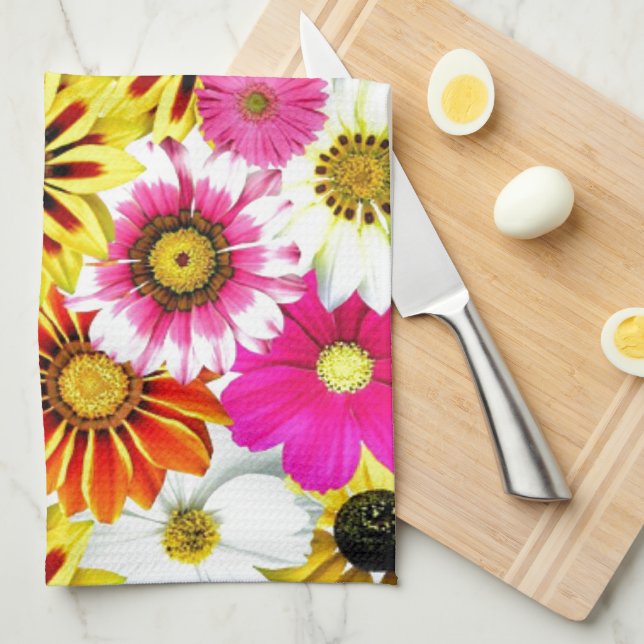 Coloured flowers Art Tea Towel (Quarter Fold)