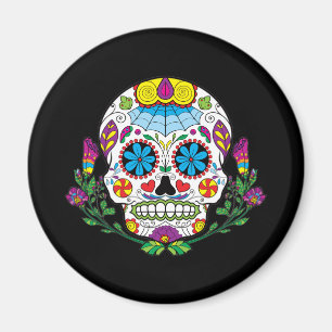 Coloured Flowers Mexican Tattoo Sugar Skull Magnet