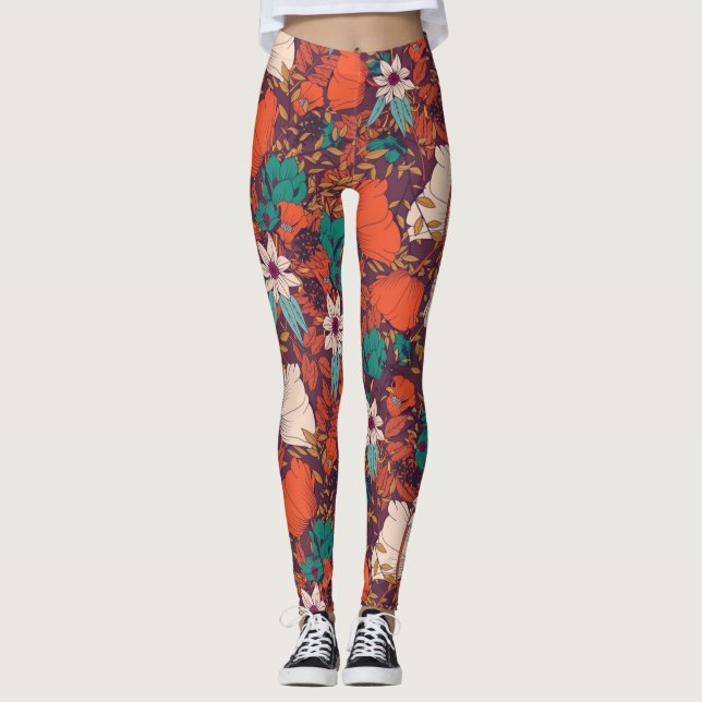 Coloured Flowers Pattern Leggings (Front)
