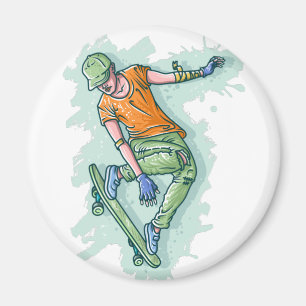 Coloured Flying Skater, Funny Illustration Magnet