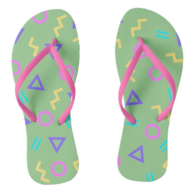 Coloured Funky Geometric Shapes Pattern Flip Flops (Footbed)