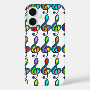 coloured G clef music notes pattern iPhone 16 Case