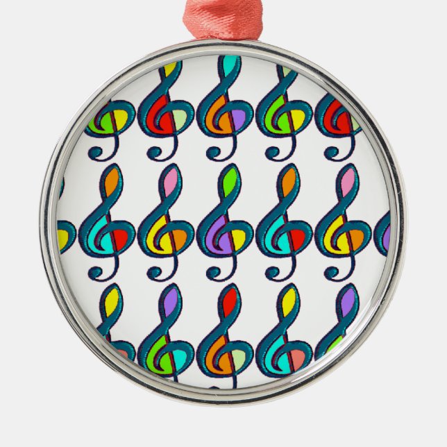 coloured G clef music notes pattern Metal Tree Decoration (Front)