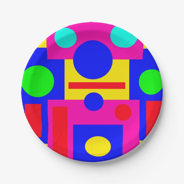 Coloured geometric shapes paper plate (Front)