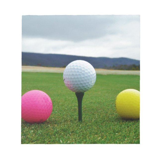 Coloured Golf Balls, mountain tee Notepad (Front)